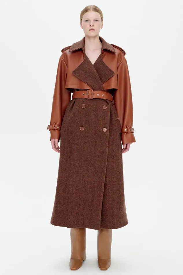 Women Doni Coat Beige Herringbone Multi Jonathan Simkhai Jackets and Coats