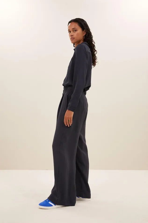 Women Donna Satin Stripe Blouse Graphite Bybar Blouses