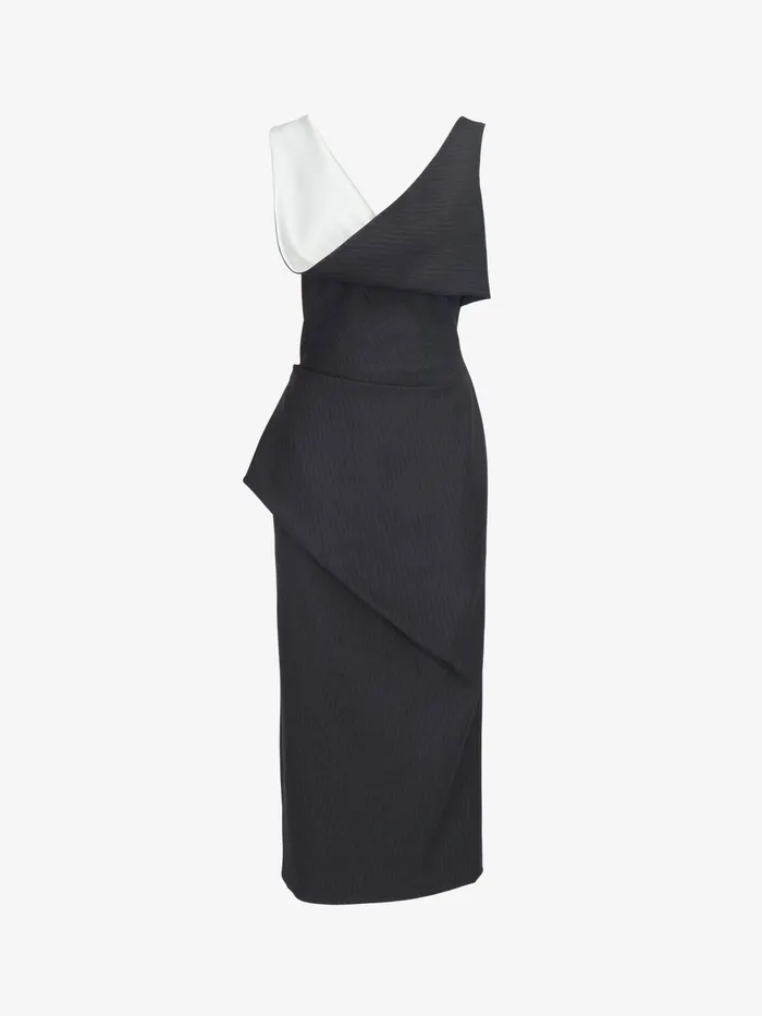 Women Dresses Alexander McQueen Pinstripe Asymmetric Pencil Dress Grey