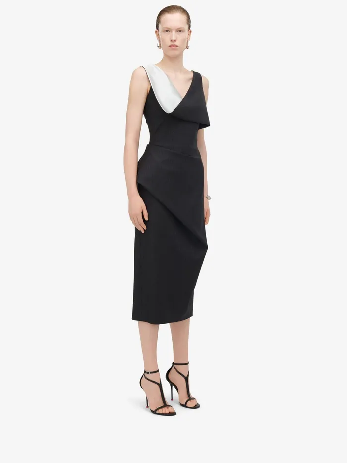 Women Dresses Alexander McQueen Pinstripe Asymmetric Pencil Dress Grey