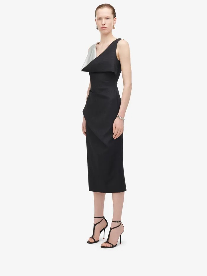 Women Dresses Alexander McQueen Pinstripe Asymmetric Pencil Dress Grey