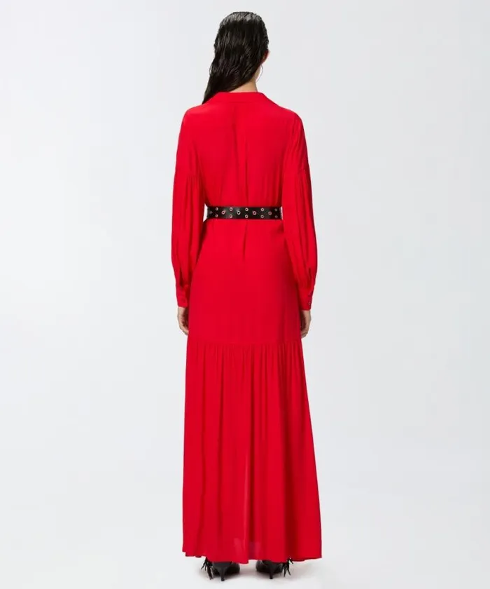 Women Dresses Pinko Long Belted Shirt Dress Salsa Red Women Dresses Pinko Long Belted Shirt Dress Salsa Red