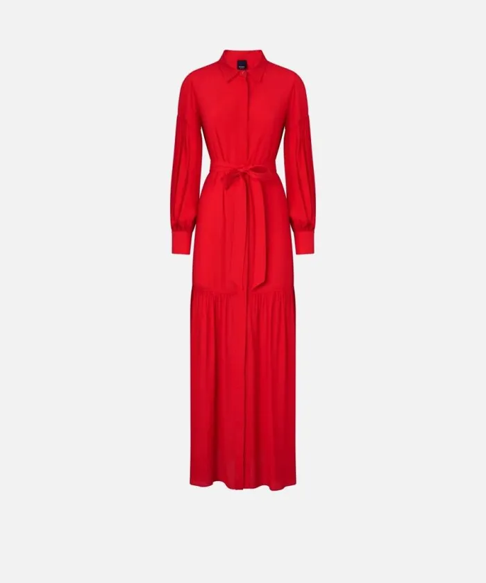 Women Dresses Pinko Long Belted Shirt Dress Salsa Red Women Dresses Pinko Long Belted Shirt Dress Salsa Red