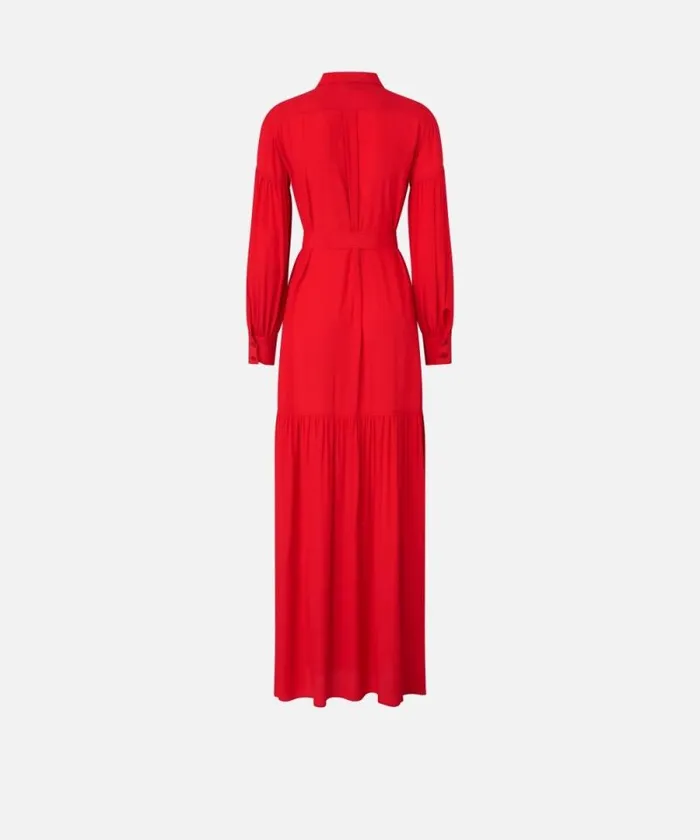 Women Dresses Pinko Long Belted Shirt Dress Salsa Red Women Dresses Pinko Long Belted Shirt Dress Salsa Red