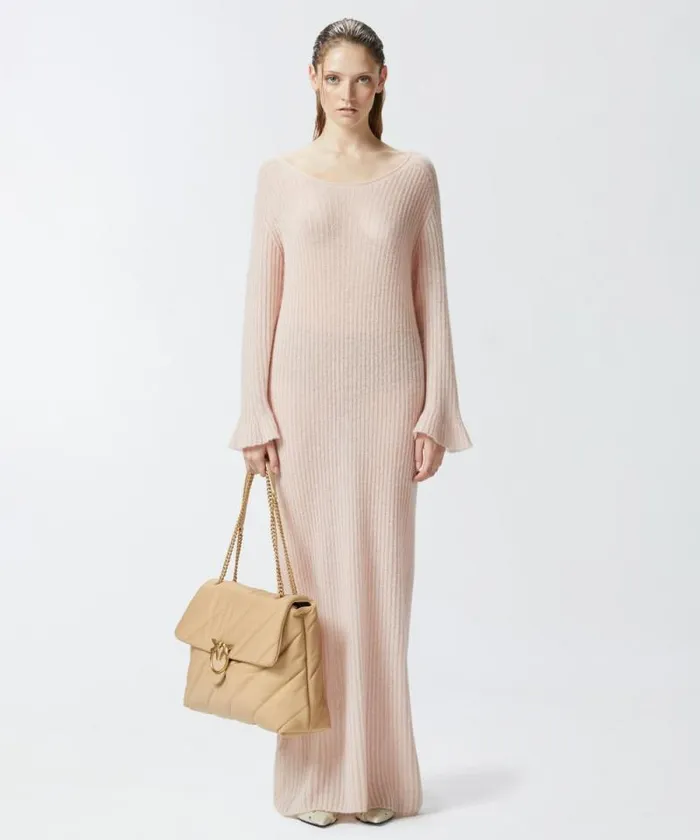 Women Dresses Pinko Long Dress In Light Veileffect Ribbed Knit Fabric Smoky Pink