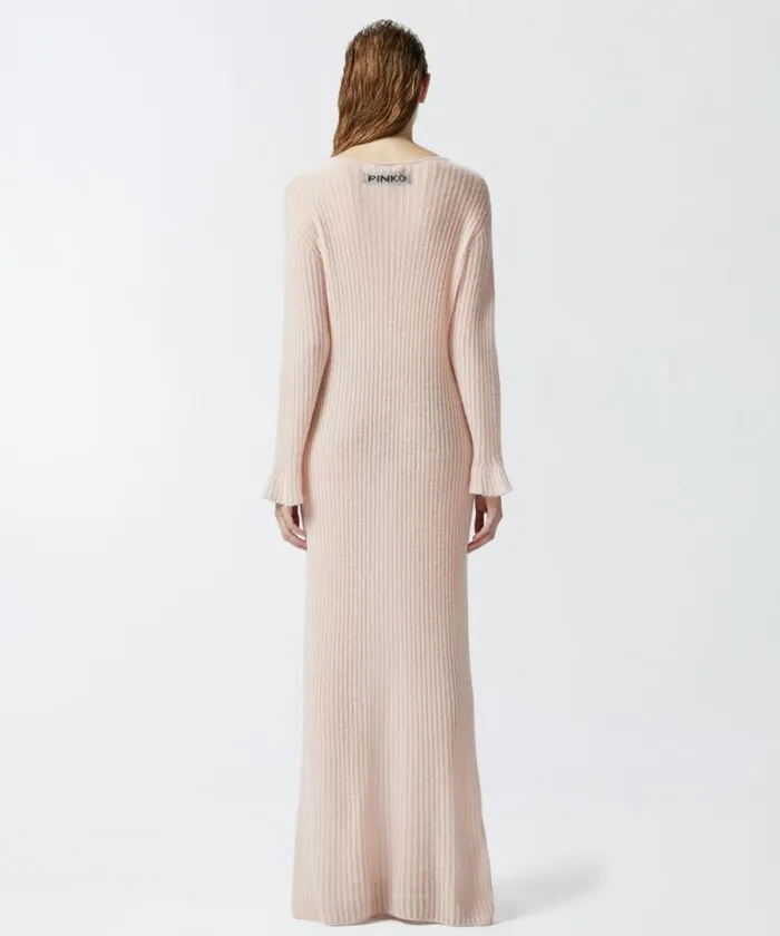 Women Dresses Pinko Long Dress In Light Veileffect Ribbed Knit Fabric Smoky Pink Women Dresses Pinko Long Dress In Light Veileffect Ribbed Knit Fabric Smoky Pink