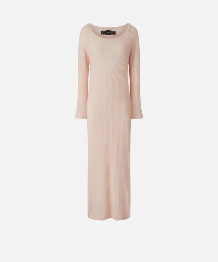 Women Dresses Pinko Long Dress In Light Veileffect Ribbed Knit Fabric Smoky Pink Women Dresses Pinko Long Dress In Light Veileffect Ribbed Knit Fabric Smoky Pink