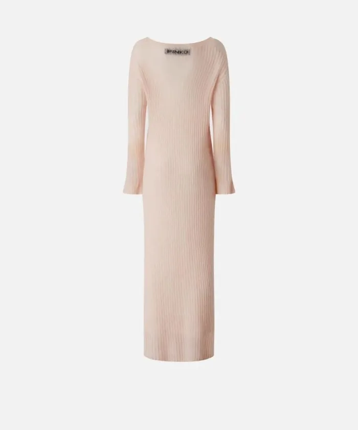 Women Dresses Pinko Long Dress In Light Veileffect Ribbed Knit Fabric Smoky Pink Women Dresses Pinko Long Dress In Light Veileffect Ribbed Knit Fabric Smoky Pink