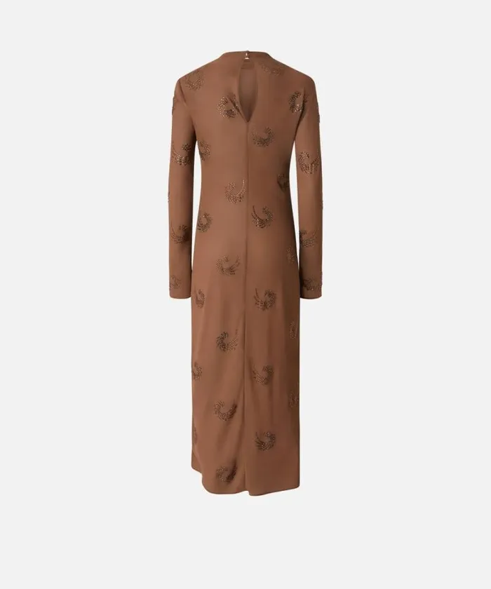 Women Dresses Pinko Long Highnecked Dress With Rhinestone Swirls Brownpine Cone Women Dresses Pinko Long Highnecked Dress With Rhinestone Swirls Brownpine Cone