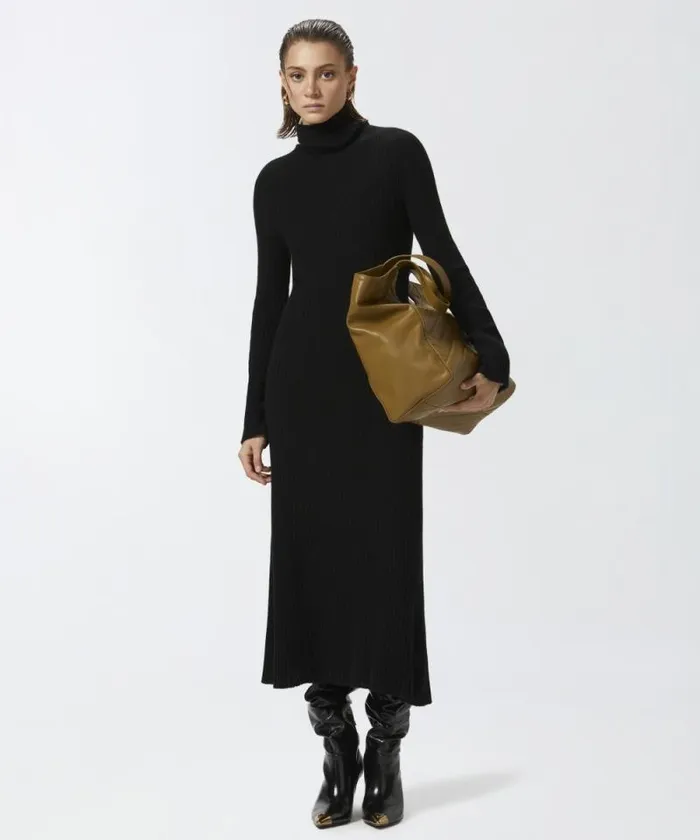 Women Dresses Pinko Long Ribbed Knit Cashmereblend Dress Blackwhite