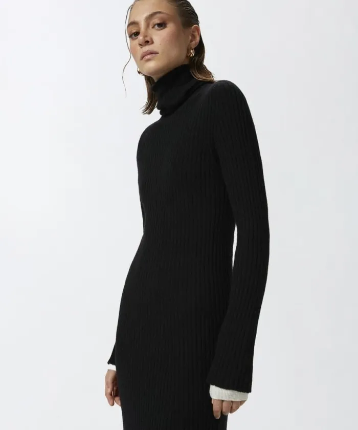 Women Dresses Pinko Long Ribbed Knit Cashmereblend Dress Blackwhite Women Dresses Pinko Long Ribbed Knit Cashmereblend Dress Blackwhite