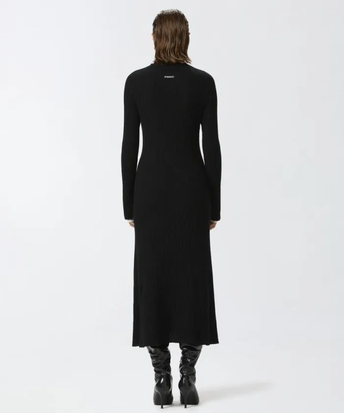 Women Dresses Pinko Long Ribbed Knit Cashmereblend Dress Blackwhite Women Dresses Pinko Long Ribbed Knit Cashmereblend Dress Blackwhite