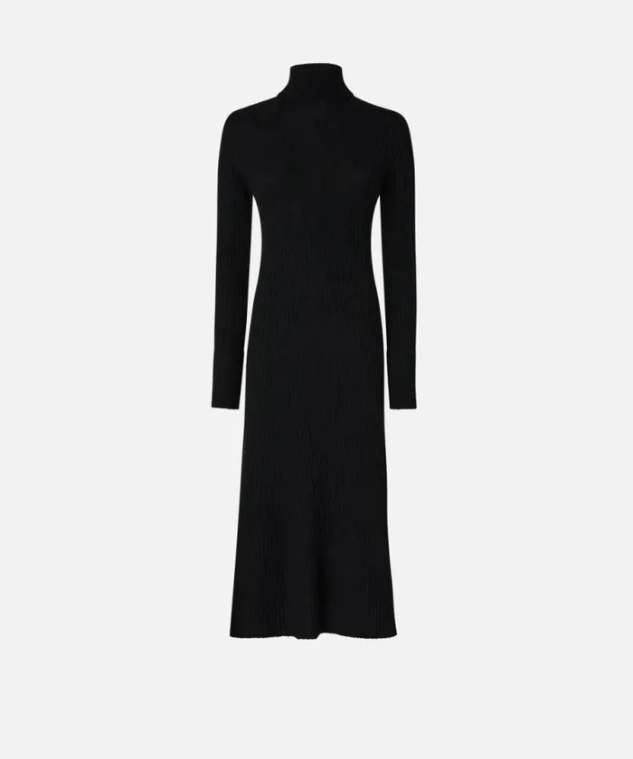 Women Dresses Pinko Long Ribbed Knit Cashmereblend Dress Blackwhite Women Dresses Pinko Long Ribbed Knit Cashmereblend Dress Blackwhite