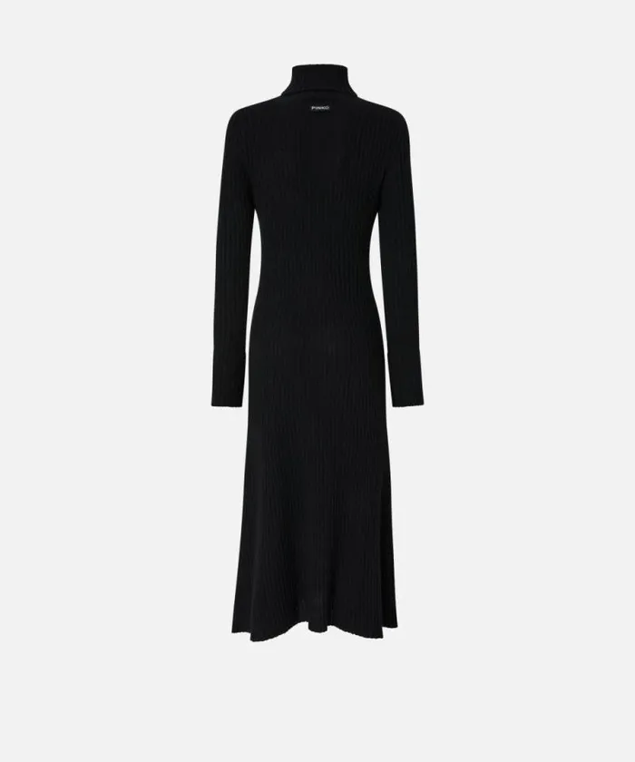 Women Dresses Pinko Long Ribbed Knit Cashmereblend Dress Blackwhite Women Dresses Pinko Long Ribbed Knit Cashmereblend Dress Blackwhite