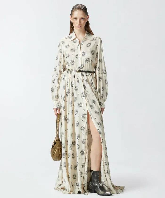 Women Dresses Pinko Long Shirt Dress With Swirl Print Creamblack