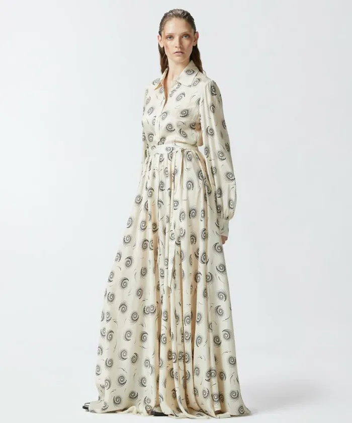 Women Dresses Pinko Long Shirt Dress With Swirl Print Creamblack Women Dresses Pinko Long Shirt Dress With Swirl Print Creamblack