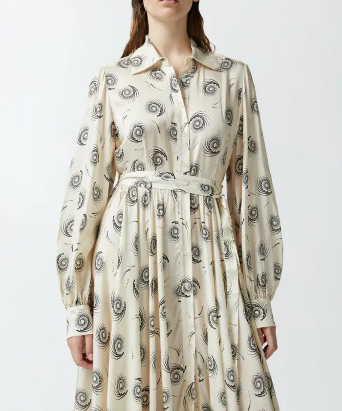 Women Dresses Pinko Long Shirt Dress With Swirl Print Creamblack Women Dresses Pinko Long Shirt Dress With Swirl Print Creamblack