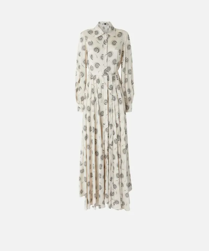Women Dresses Pinko Long Shirt Dress With Swirl Print Creamblack Women Dresses Pinko Long Shirt Dress With Swirl Print Creamblack