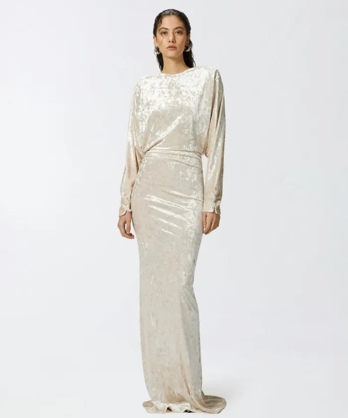 Women Dresses Pinko Long Velvet Dress With Open Back Vanilla Icecream White