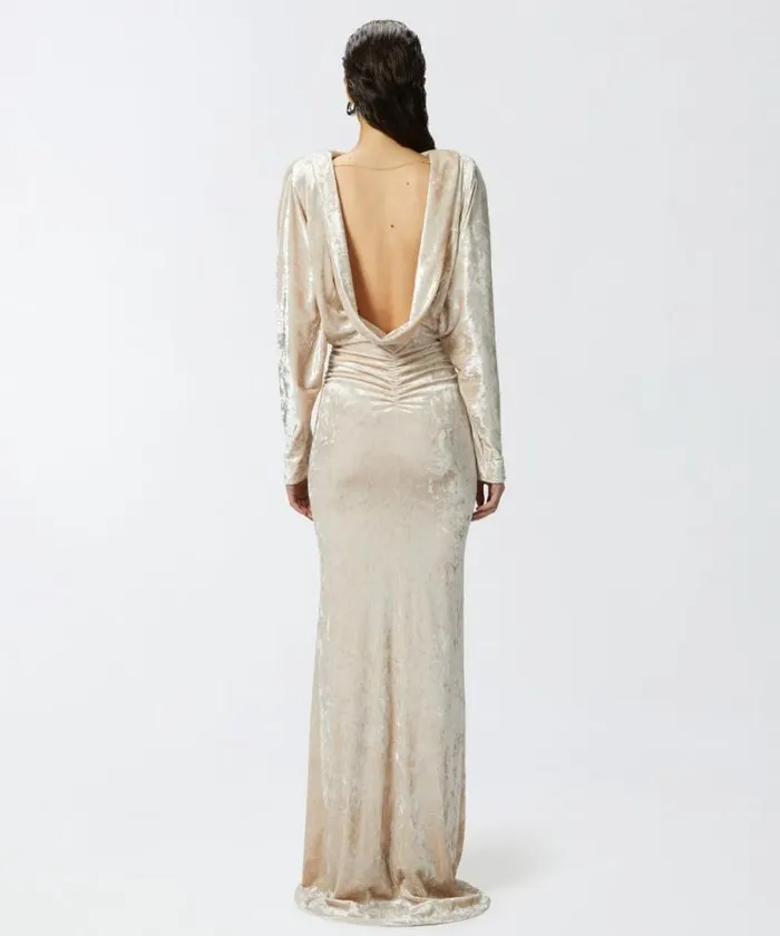 Women Dresses Pinko Long Velvet Dress With Open Back Vanilla Icecream White Women Dresses Pinko Long Velvet Dress With Open Back Vanilla Icecream White