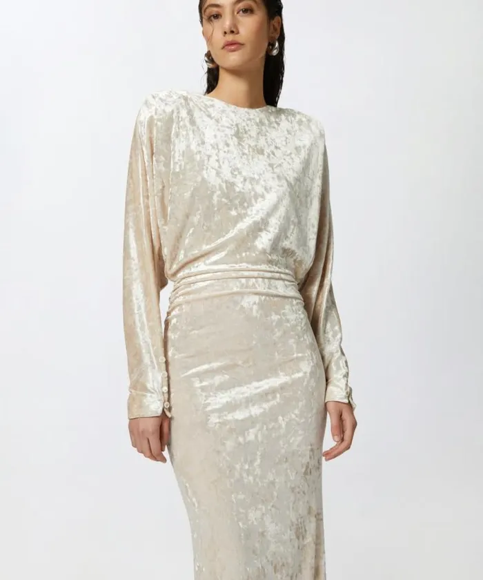 Women Dresses Pinko Long Velvet Dress With Open Back Vanilla Icecream White Women Dresses Pinko Long Velvet Dress With Open Back Vanilla Icecream White