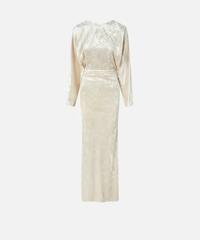 Women Dresses Pinko Long Velvet Dress With Open Back Vanilla Icecream White Women Dresses Pinko Long Velvet Dress With Open Back Vanilla Icecream White