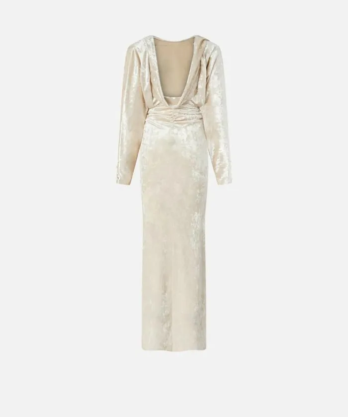 Women Dresses Pinko Long Velvet Dress With Open Back Vanilla Icecream White Women Dresses Pinko Long Velvet Dress With Open Back Vanilla Icecream White