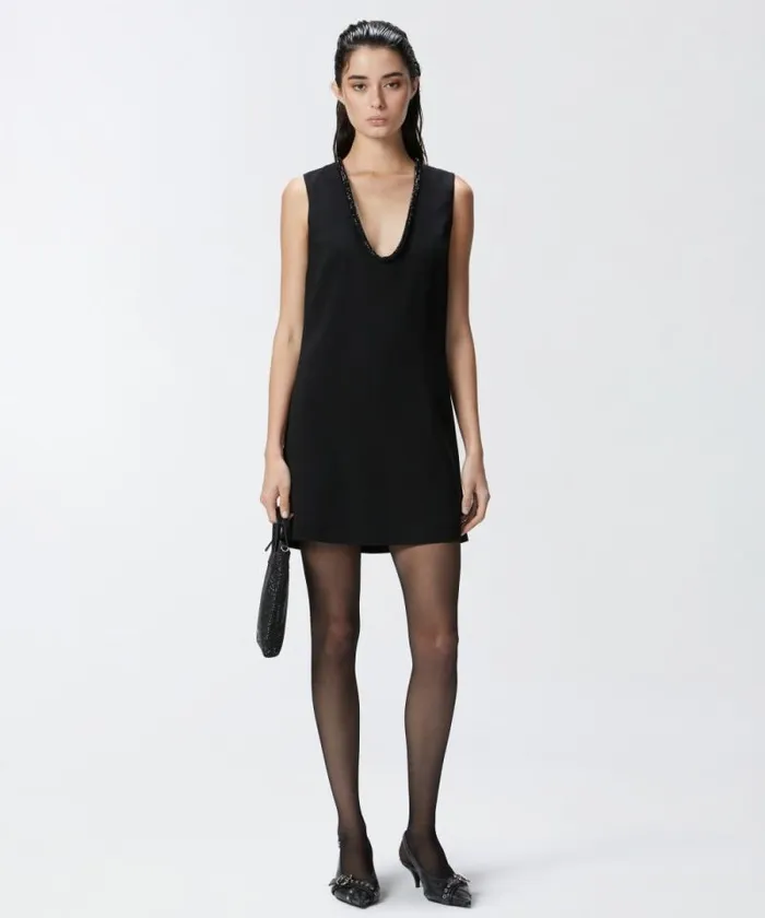 Women Dresses Pinko Mini Dress With Jewel Neck Limo Black Women Dresses Pinko Mini Dress With Jewel Neck Limo Black