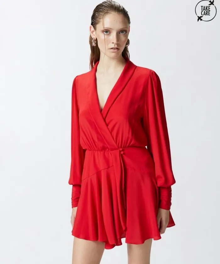 Women Dresses Pinko Plungingneck Silkblend Mini Dress Salsa Red