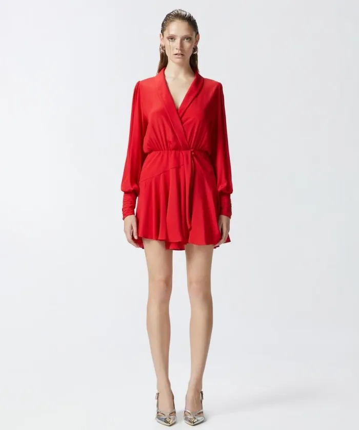 Women Dresses Pinko Plungingneck Silkblend Mini Dress Salsa Red Women Dresses Pinko Plungingneck Silkblend Mini Dress Salsa Red