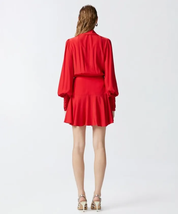 Women Dresses Pinko Plungingneck Silkblend Mini Dress Salsa Red Women Dresses Pinko Plungingneck Silkblend Mini Dress Salsa Red