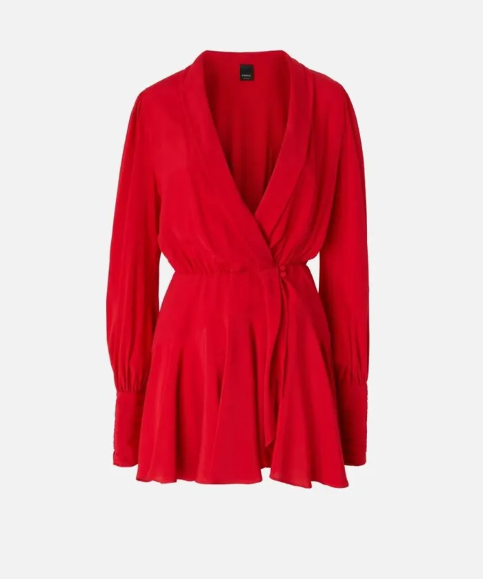 Women Dresses Pinko Plungingneck Silkblend Mini Dress Salsa Red Women Dresses Pinko Plungingneck Silkblend Mini Dress Salsa Red