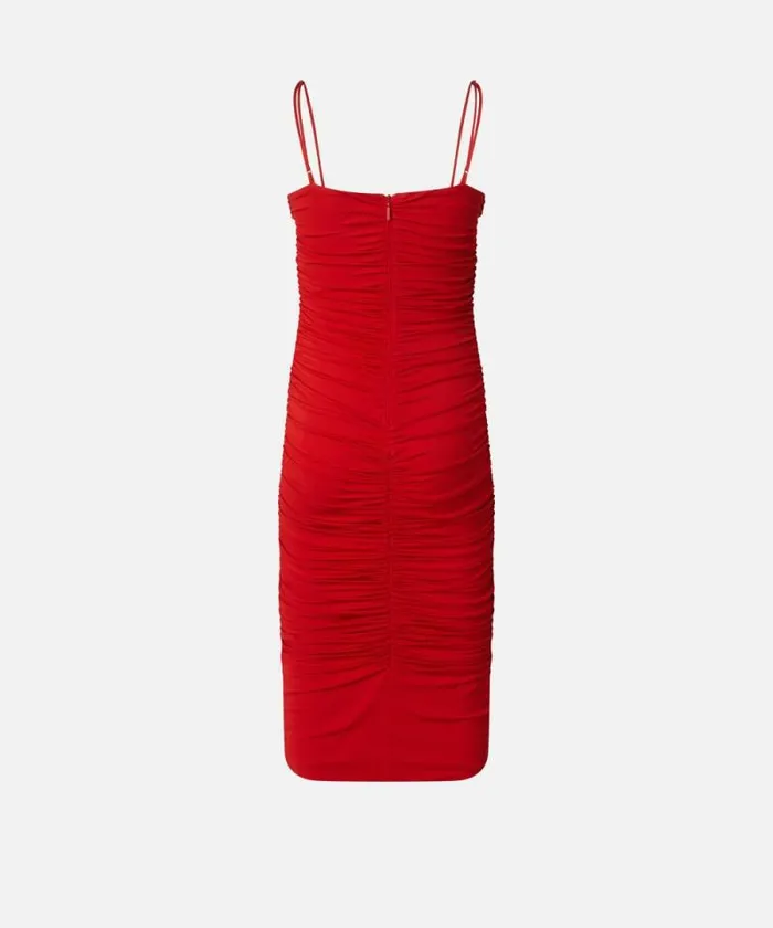 Women Dresses Pinko Slimfit Technical Fabric Midi Dress With Gathering Salsa Red Women Dresses Pinko Slimfit Technical Fabric Midi Dress With Gathering Salsa Red
