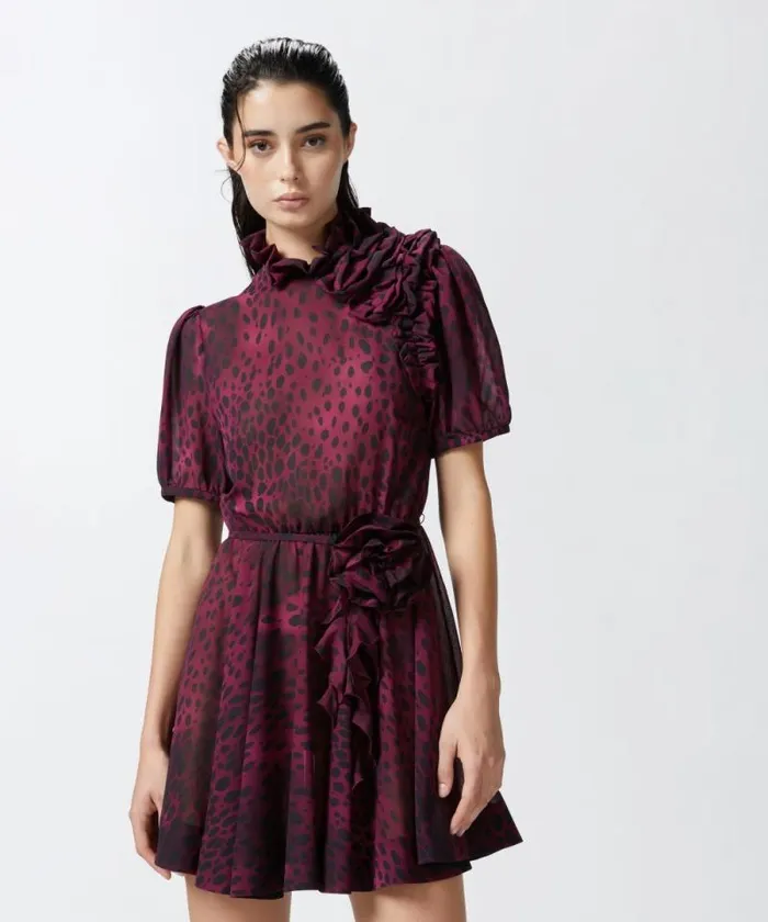 Women Dresses Pinko Spotted Georgette Mini Dress Burgundyblack