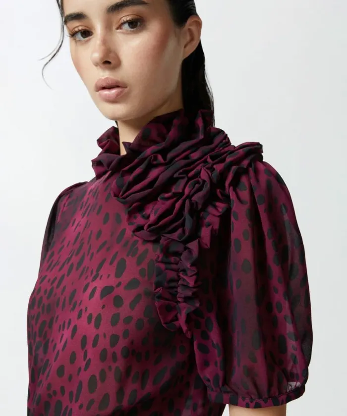 Women Dresses Pinko Spotted Georgette Mini Dress Burgundyblack Women Dresses Pinko Spotted Georgette Mini Dress Burgundyblack