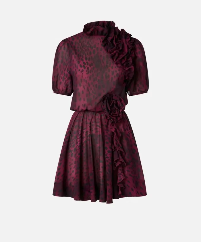 Women Dresses Pinko Spotted Georgette Mini Dress Burgundyblack Women Dresses Pinko Spotted Georgette Mini Dress Burgundyblack