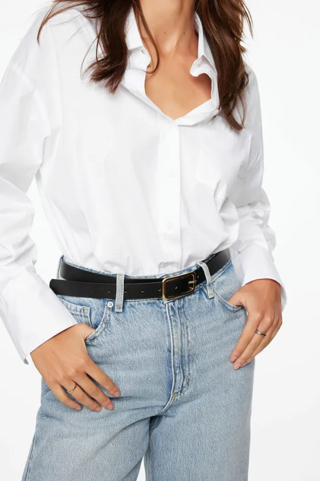 Women Dynamite Belts Skinny Round Square Buckle Belt Black