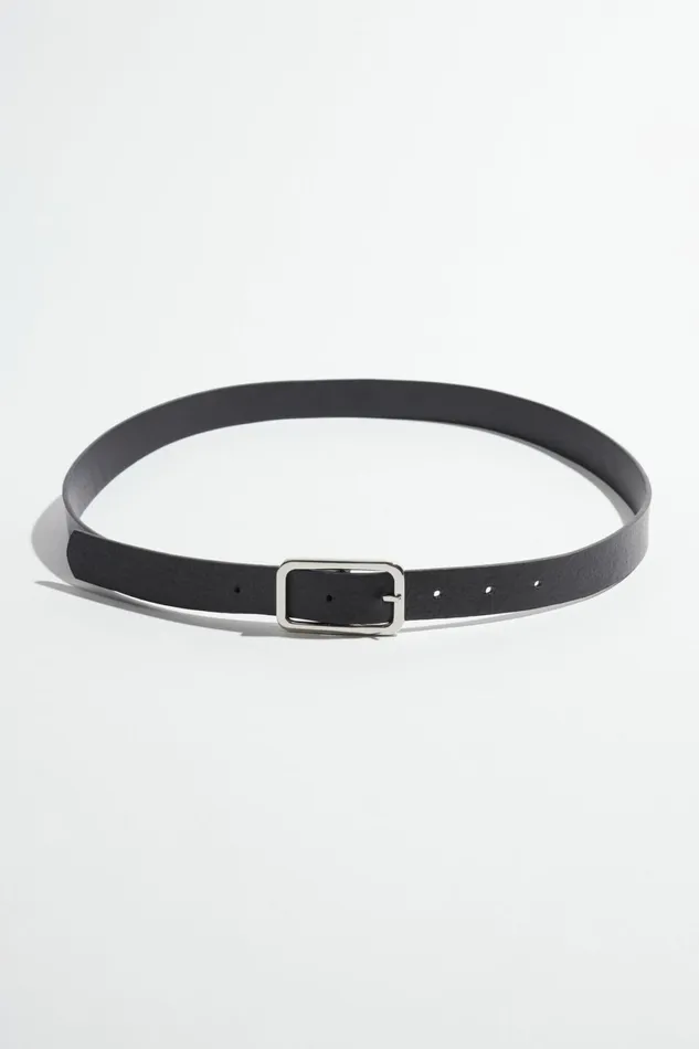 Women Dynamite Belts Skinny Round Square Buckle Belt Black