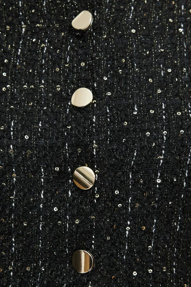 Women Dynamite Blazers and Vests Margaux Metallic Tweed Cropped Blazer BLACK