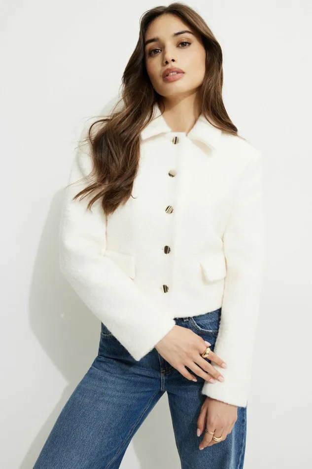 Women Dynamite Blazers and Vests Short Boucl Blazer Beige