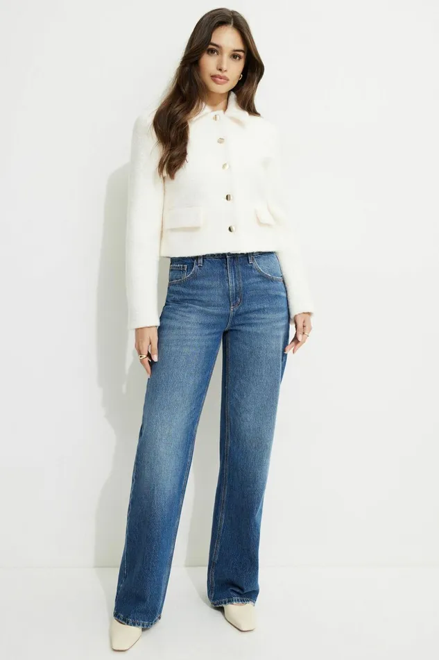 Women Dynamite Blazers and Vests Short Boucl Blazer Beige