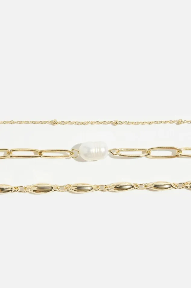 Women Dynamite Bracelets 3Pack Mixed Chain and Pearl Bracelets White