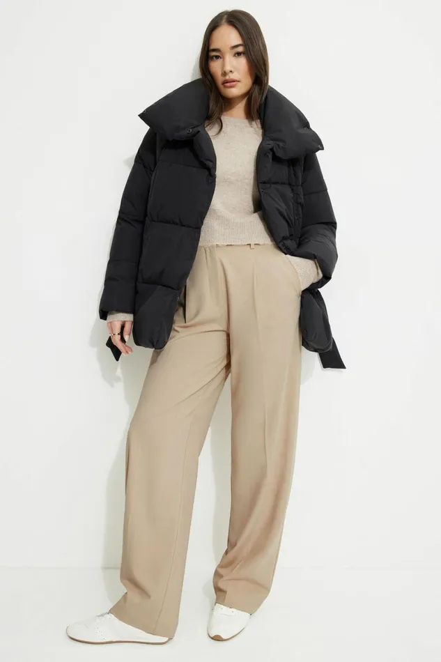 Women Dynamite Coats and Jackets Belted Midi Puffer Jacket Black