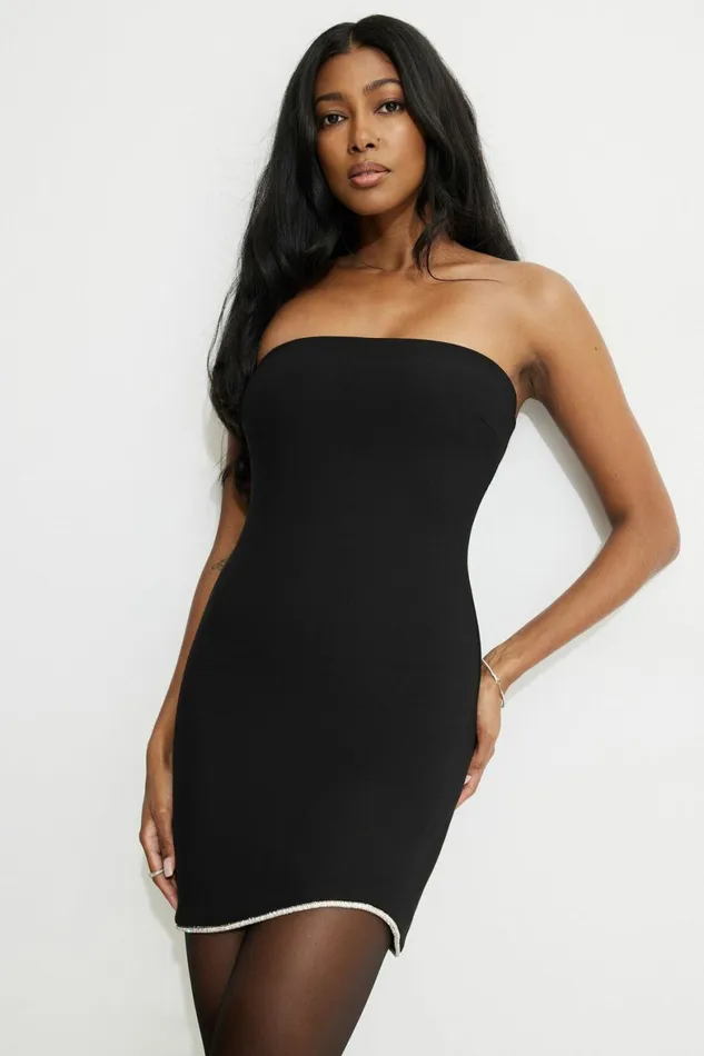 Women Dynamite Dresses and Jumpsuits Rhinestone Mini Tube Dress Black
