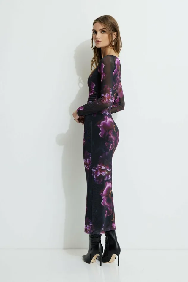 Women Dynamite Dresses and Jumpsuits Serene Mesh Maxi Dress Purple