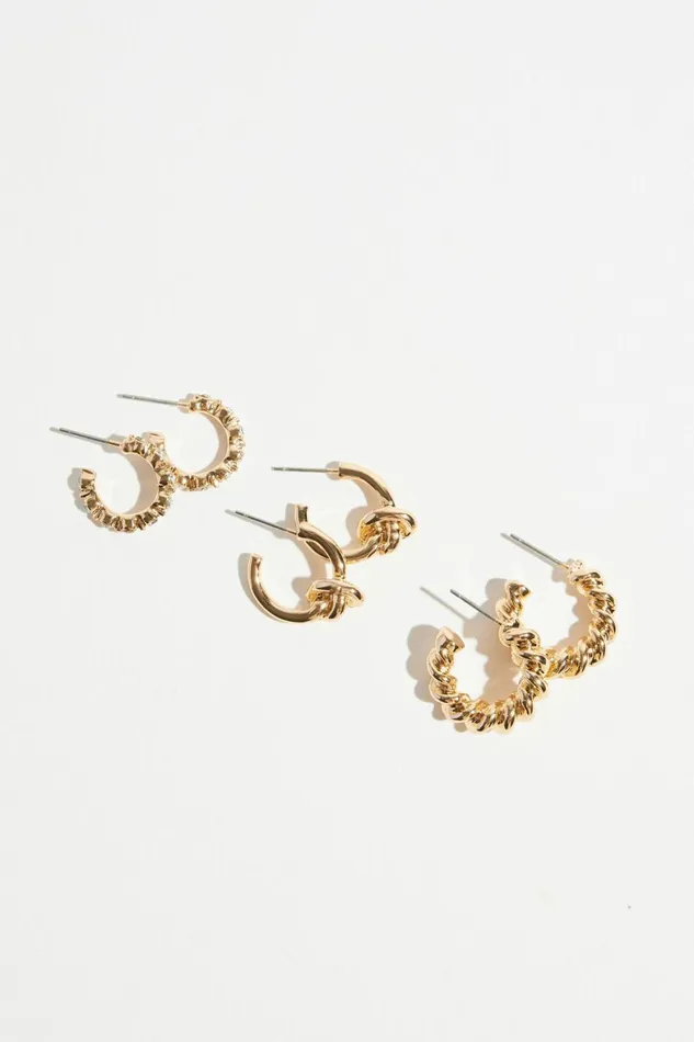 Women Dynamite Earrings 3Pack Knotted Hoop Earrings Yellow