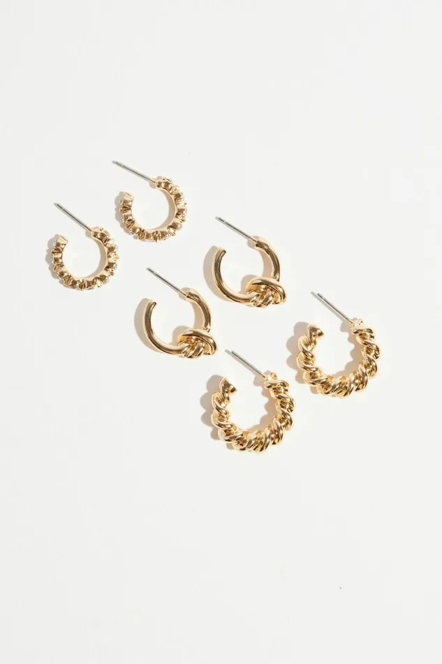 Women Dynamite Earrings 3Pack Knotted Hoop Earrings Yellow