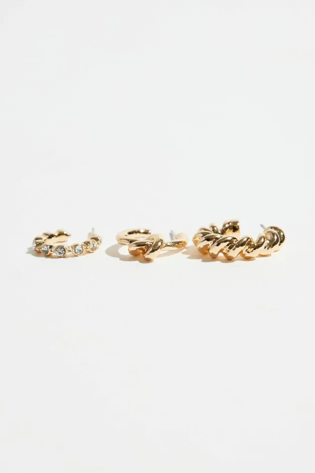 Women Dynamite Earrings 3Pack Knotted Hoop Earrings Yellow