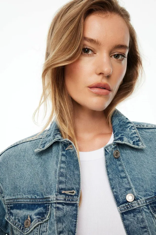 Women Dynamite Jeans and Denim Buttoned Denim Jacket Blue
