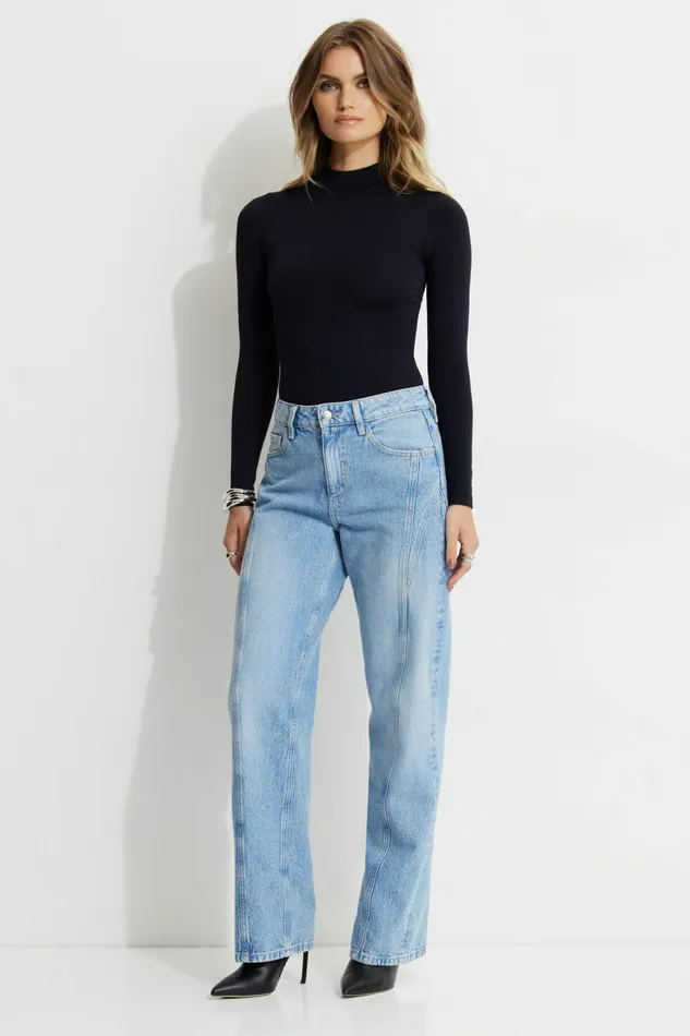 Women Dynamite Jeans and Denim Mika Relaxed Straight Twisted Seam Jeans Blue